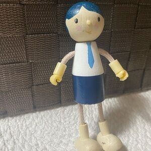 1 Blue and Cream Wooden Flexible Doll/Toy, "Dad" from Tender Leaf Family